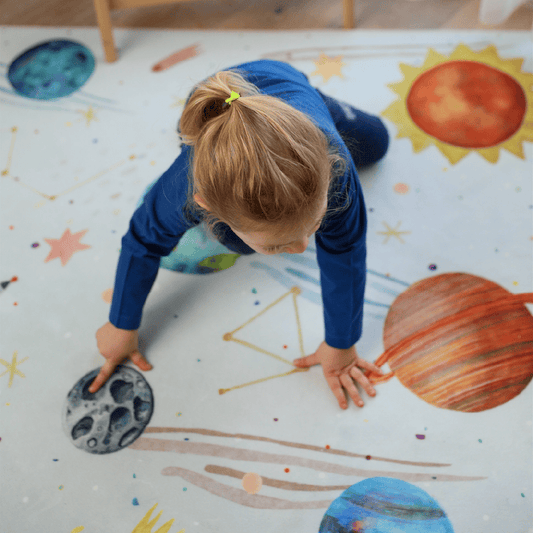 Hueppi Give Me Some Space Blue washable children's rug