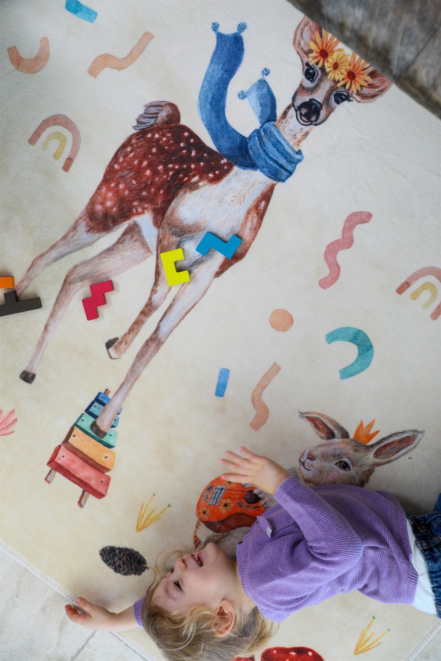 music forest Bambi rabbit carpet for kids. music forest Bambi rabbit rug for kids room. Machine washable and nontoxic rug