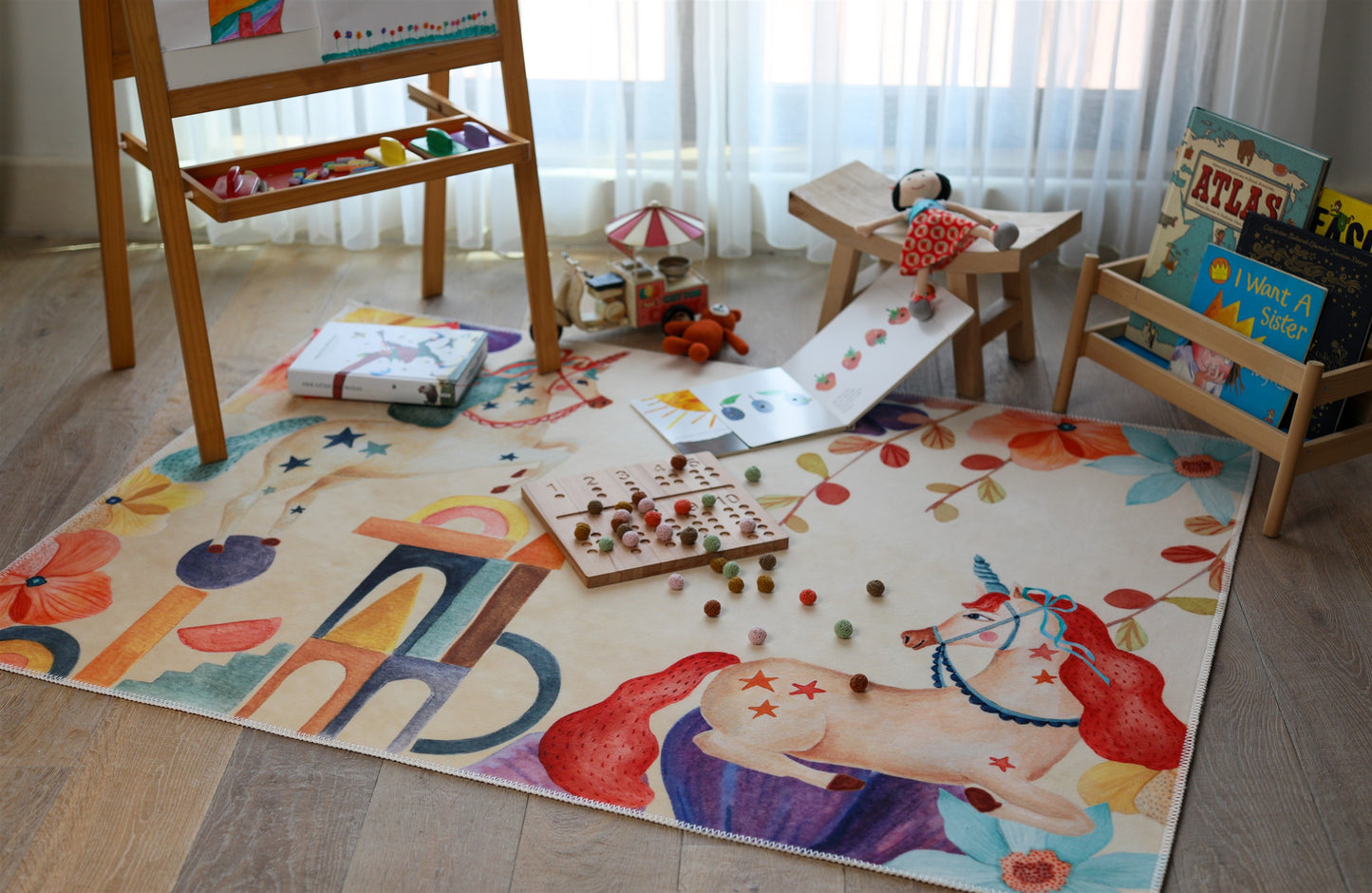 Unicorn carpet for kids. Unicorn rug for kids room. Machine washable and nontoxic rug