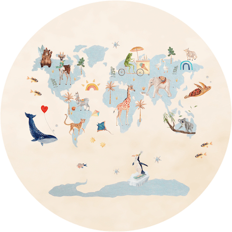 Hueppi Around the World Round washable children's round rug transparent background