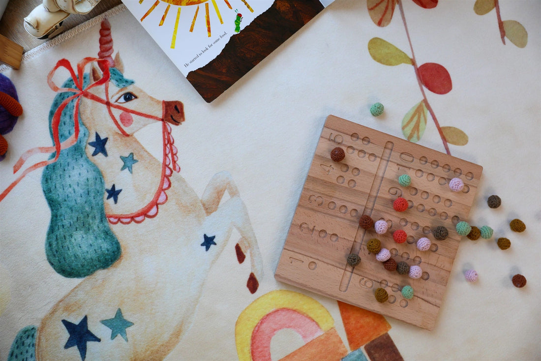 Hueppi machine washable kids rug styled in a children's room