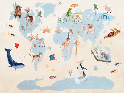 Hueppi Around The World Map washable children's rug