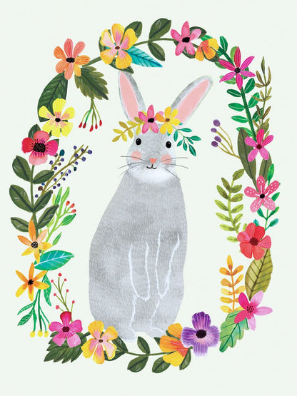 Hueppi Bunny Wreath washable children's rug