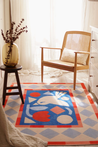 Hueppi Coucou Abstract Bird washable children's rug