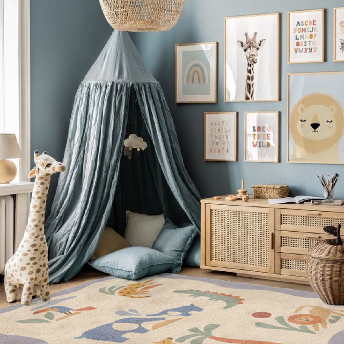 Tails and Trails Safari Kids' Rug – Machine Washable & Non-Toxic