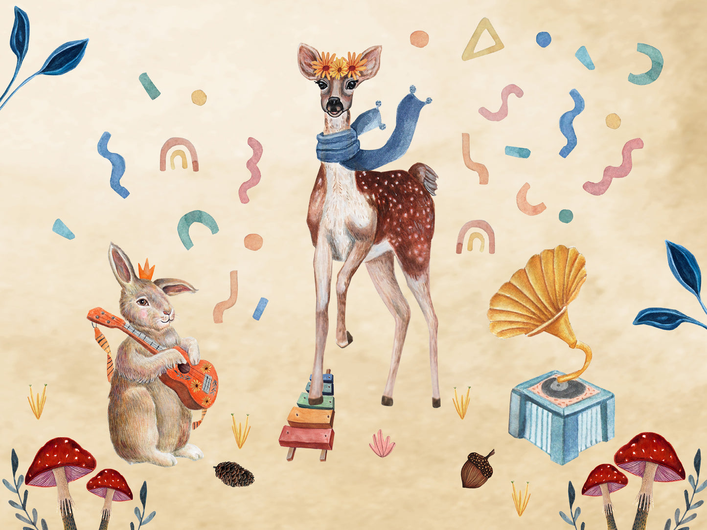 music forest Bambi rabbit carpet for kids. music forest Bambi rabbit rug for kids room. Machine washable and nontoxic rug