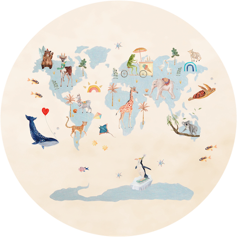 Hueppi Around the World Round Imperfectly Perfect washable round rug transparent product image