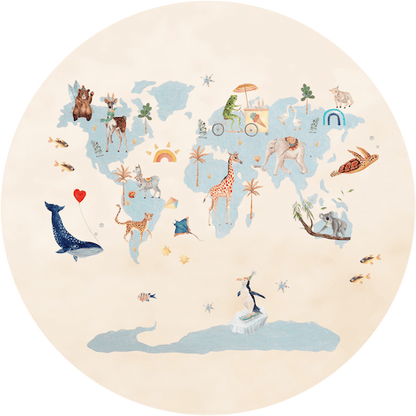 Hueppi Around the World Round washable children's round rug transparent background