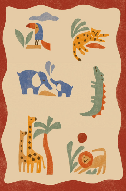 Hueppi Tails and Trails Safari washable children's rug